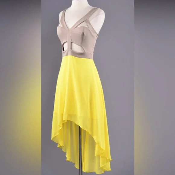 Elegant Yellow and Tan Women's Dress - Picture 5 of 6